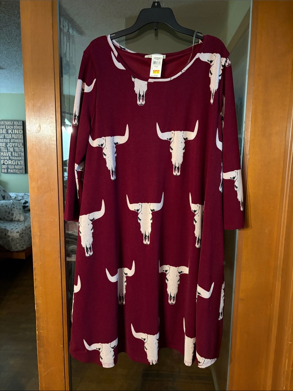 Maroon Bull Skull Tunic Dress